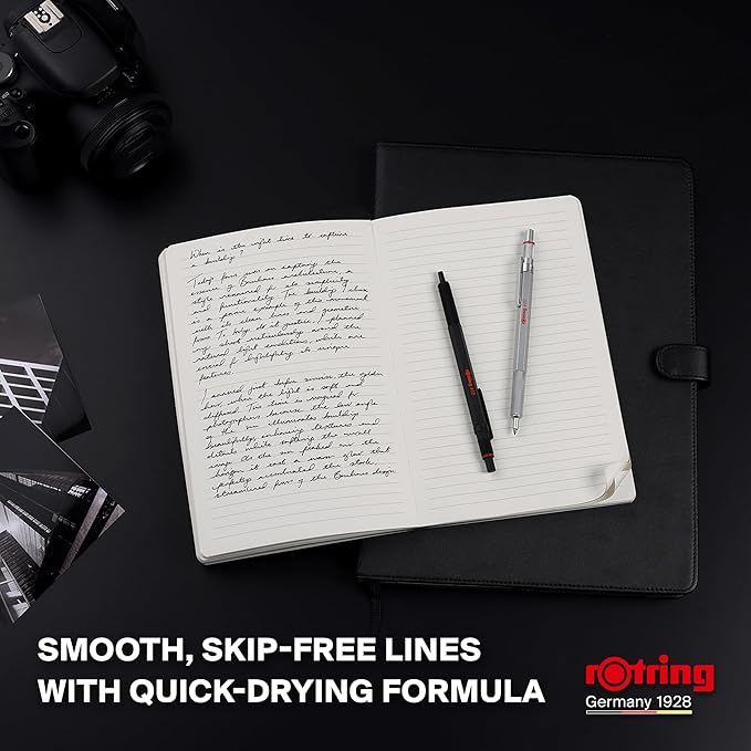 Rotring 600 Gel Pen | 0.55 mm | Black Ink | Black Metal Body Pen | Non-Slip Knurled Grip & Hexagonal Barrel | Refillable