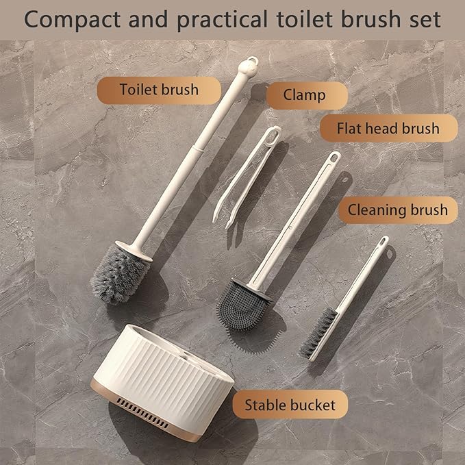 Basaza Toilet Brush and Holder Set Toilet Bowl Cleaning Brush and Holder for Bathroom 4 in 1 White Toilet Bowl Cleaner Brushes & Holders Bathroom Accessories Floor Standing or Wall Mounted