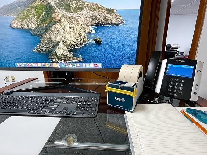 WOD TTD1SD Tabletop Steel Desktop Tape Dispenser, Blue & Gray - Fits Tape up to 1 inch Wide, Holds 3 inch core, Weighted Rubber Base for Stability