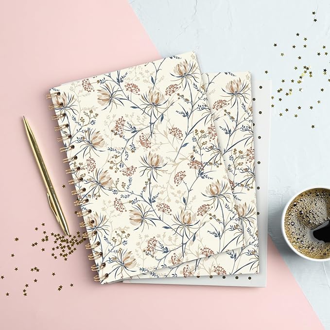 Vintage Boho Floral Journal Notebooks, Farmhouse Wildflower College Ruled Notebooks for Note Taking, Flower Pretty Journal Journaling, Spiral Notebook 5.5x8.3