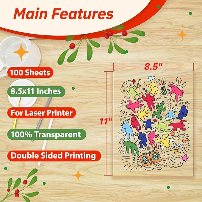 Uinkit 100 Sheets Laser Transparency Film 8.5x11 Color Transparent Paper OHP Clear Overhead Projector Film 8.5x11" for Laser Jet Printer Copier Copy Copies Photo Transparent Film A4 Letter Size