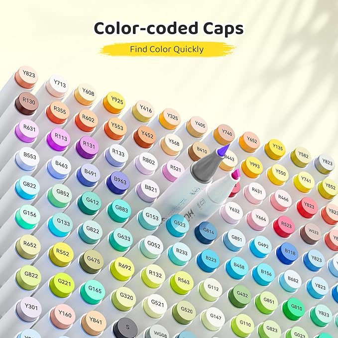 Alcohol Markers Brush Tip-120 Colors Dual Tip Art Markers for Adult Coloring, with Pro Ink, Seamless Blend, Non-Bleeding Pad & Color Card, Pens for Amateurs/Artists (Brush & Chisel Tip)