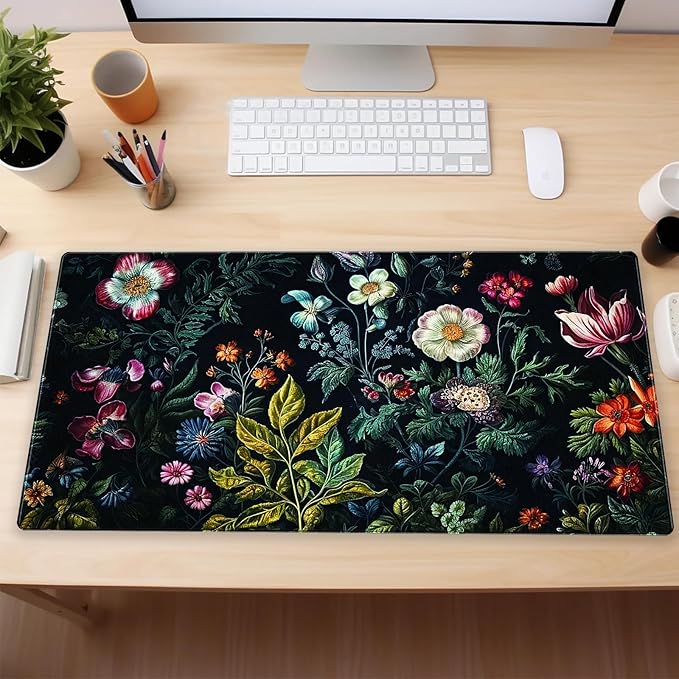 Dark Floral Mouse Pad XL Gaming Mouse Pads Floral Desk Mat for Desk Extra Large Computer Pad 31.5 x 15.7 in Pretty Colorful Flower Design Keyboard Mouse mat for Desk Decor
