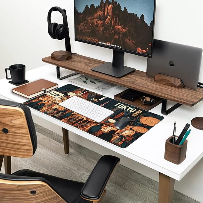 Large Gaming Mouse Pad, Japan Tokyo Yokocho Vintage Street Desk Mat for Desktop, Non-Slip Rubber Base Stitched Edges Long Computer Keyboard Mouse Mat Desk Pad for Home Office 35.4"X15.7"