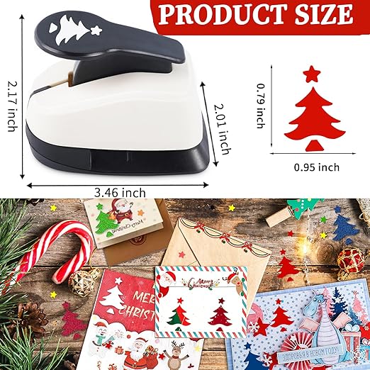 Christmas Punch, 1 inch Paper Punch for Christmas, Shape Hole Punches, Christmas Tree Punches for Paper Crafting, Pine Tree Puncher Lever Action Crafts Punch, Xmas Hole Punch for Scrapbooking DIY Arts