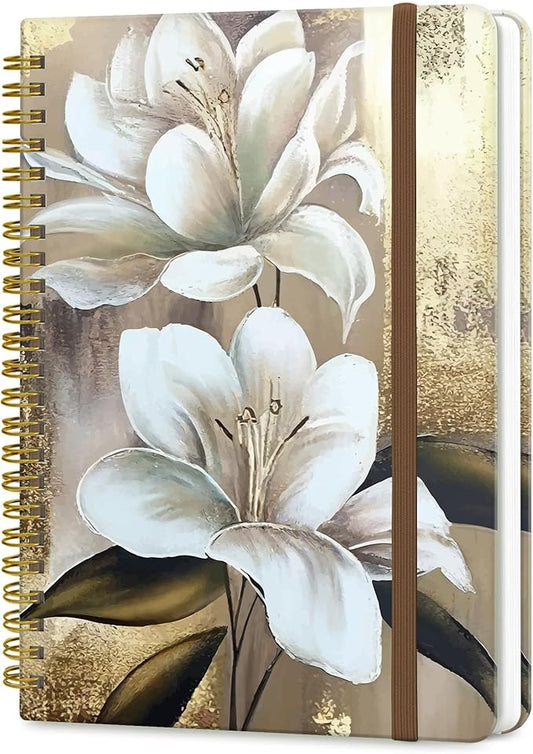 Spiral Journal Notebook, A5 Cute Notebooks for Women Men, College Ruled Hardcover Notebook for Work & Note Taking, 60 Pages Double-Wire Journals for Writing, Cute Glitter Flowers