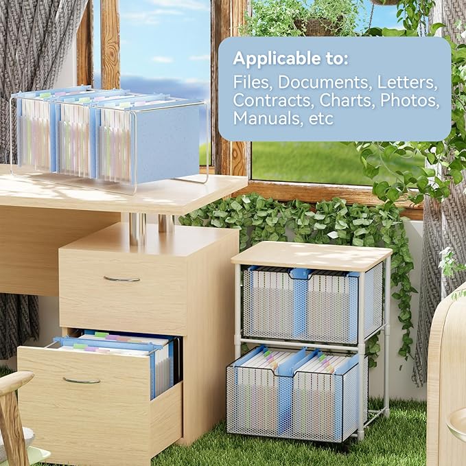 ANSOOK Wheat Straw Hanging File Folders Letter Size,7 Expansion 1.2" Accordion Pockets,3 Pack File Cabinet Folders with Tabs,Large Capacity,Natural Blue File Folders for Home and Office Bulk File