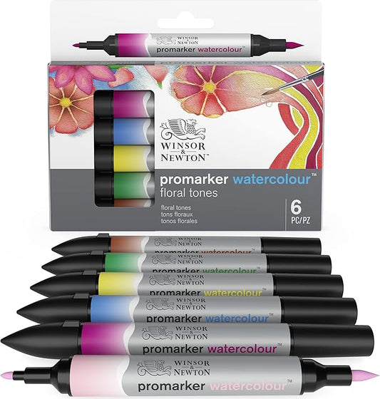 Winsor & Newton ProMarker Watercolor Marker Set, 6 Count, Floral Tones