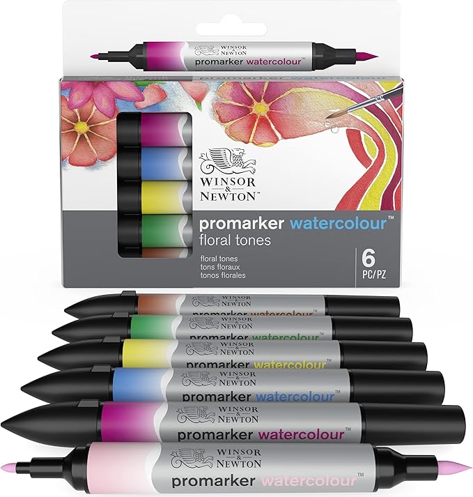 Winsor & Newton ProMarker Watercolor Marker Set, 6 Count, Floral Tones
