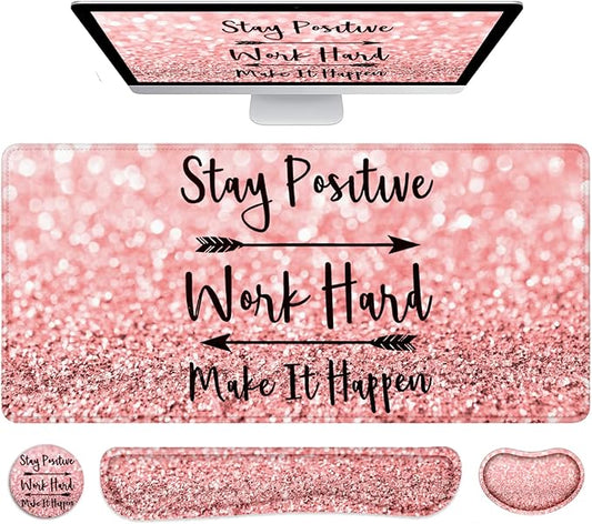 LATEEFAH Mouse Pad with Wrist Rest, Desk Mat + Keyboard Wrist Rest Set, Desk Pad for Keyboard and Mouse, 4-in-1 Large Mouse Pad with Wrist Support for Office, Home