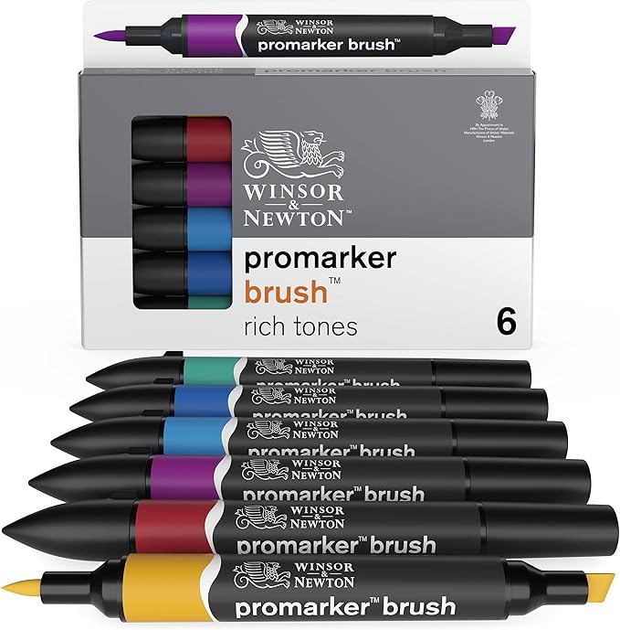 Winsor & Newton ProMarker Brush Set, 6 Count, Rich Tones