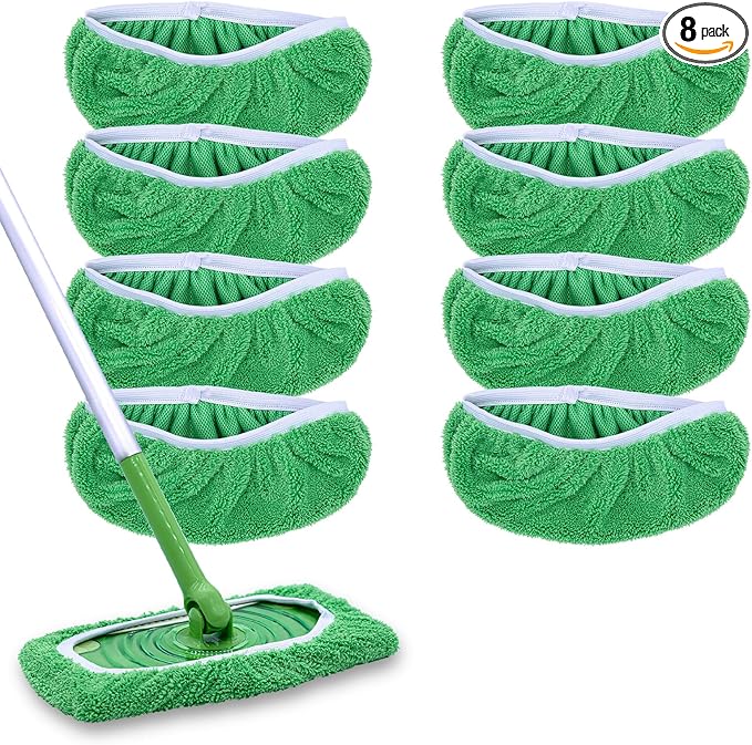 RuannoClean Reusable Mop Pads Compatible with Swiffer Sweeper Mop, Washable Wet Mop Pads Refills, Dry Sweeping Cloths, Microfiber Mops for Floor Cleaning -8 Pack