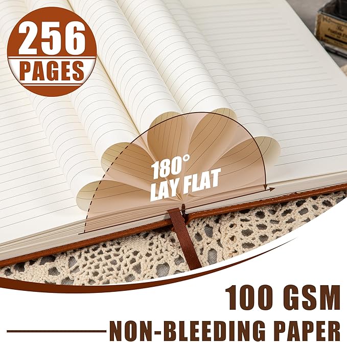 CAGIE Leather Lined Journal Notebooks for Work Tree of Life Journals for Writing, College Ruled Notebook with 256 Pages, 5.7"x8.3", Brown