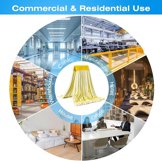 Matthew Cleaning Microfiber Tube Mop(Meduim,Yellow,3Pack) Heavy Duty Mop Head Replacement,Excellent Absorbency,Premium launderability,Reusable,Loop end for Home,Commercial and Industrial Use