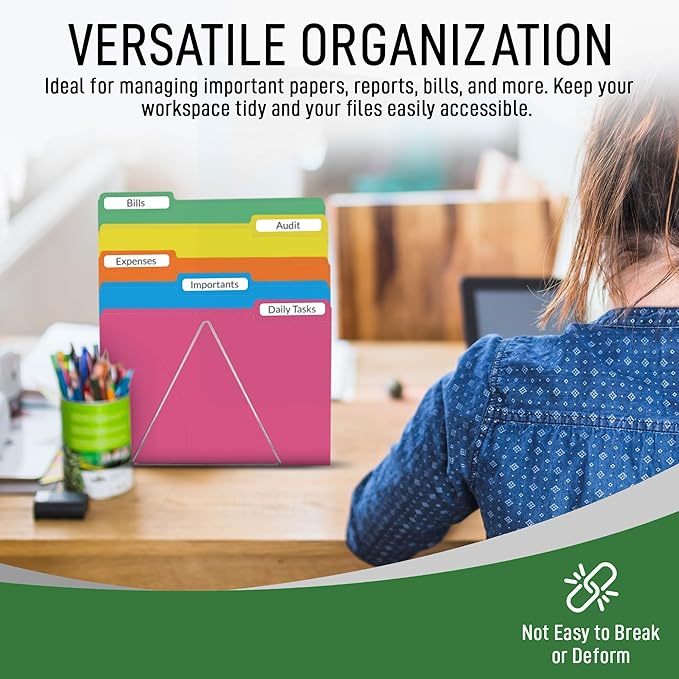 Green File Folders, 1/3-Cut Tabs, Letter Size, 12-Pack – Durable Office Filing Folders for Documents, Papers, and Organization