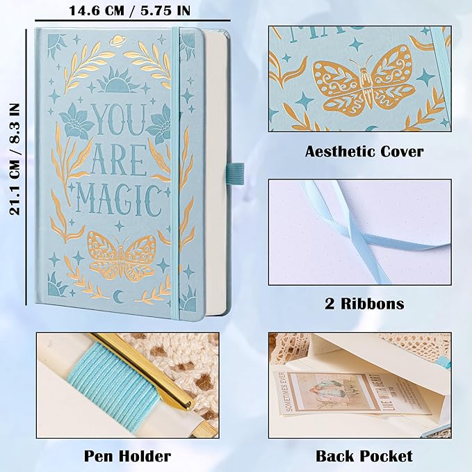 Bullet Dotted Notebook for Women Men, 190 Numbered Pages Journal, A5 Butterfly Floral Journals for Writing, Aesthetic Notebooks, Work School Note Taking, 5.4" x 8.4"