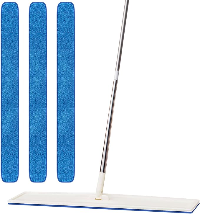 LOYIM 6 Pcs Large 48 Inch Commercial Replacement Microfiber Pads Reusable Wrestling Wet Mop Refill Pads for Flat Mop Frames Wet and Dry Use (Micronfiber & Cotton,Blue)