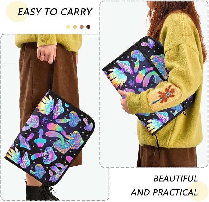 Gredecor 13 Pockets File Folder Organizer A4/Letter Water Resistant Hippie Boho Magic Mushrooms Document Bag with Zipper Filing Folder Expanding File Pouch Storage for School Office