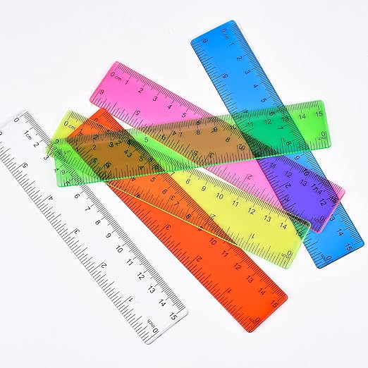Clear Plastic Ruler 6 Inch Straight Rulers, Bulk Assorted Colors, Shatterproof Ruler with Inches and Centimeters for School Classroom, Home, or Office (8 Pack)