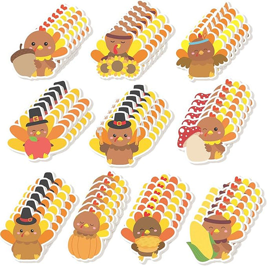 CJiangpo 60Pcs Turkey Sticky Notes - Cute Fall Turkey Sticky Note Pads, 1200 Sheets Self Stick Notepad Memo Pads Funny Page Marker Classroom Rewards Back to School Thanksgiving Party Gift for Kids