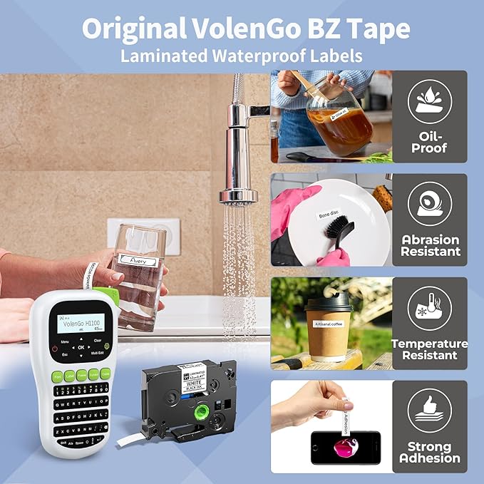 H1100 Label Maker Machine with Tapes 12mm Laminated, Backlit Handheld Label Maker Waterproof-Labels, QWERTY Keyboard & Multi Fonts, Portable Inkless Label Printer for Home Office Organization