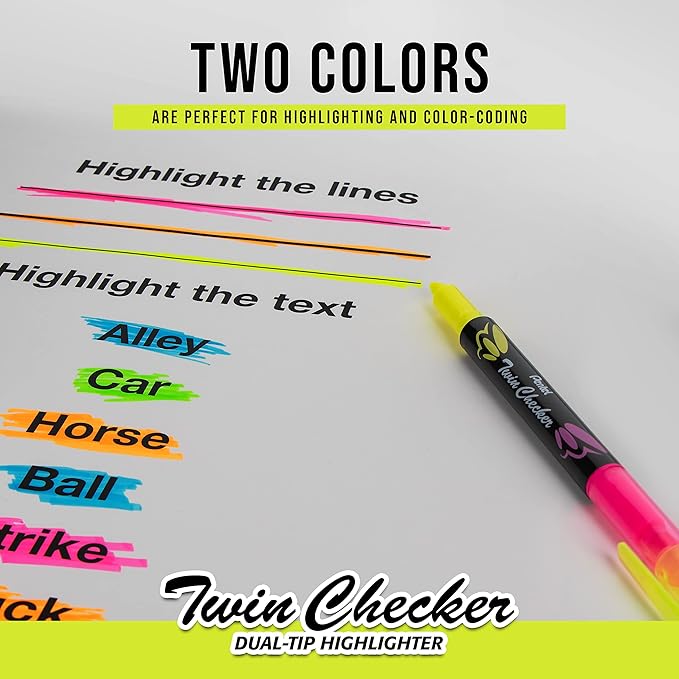 Pentel Twin Checker Dual-tip Highlighter, Chisel Tip, Yellow/Orange Ink, Pack of 12 (SLW8-GF)
