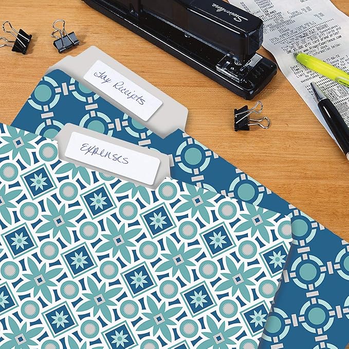 Current Coastal Blues File Folders Value Pack - Bulk Set of 24, 6 Pretty Decorative Designs, 1/3 Cut Tabs, Heavy-Duty Paper Stock, Office Supplies for Home & Work, 9-½” x 11-¾” Letter Size