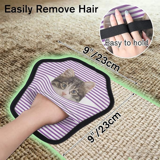 Personalized Pet Hair Remover Glove for Dogs & Cats - Custom Photo & Name Magic Brush for Dog Cat Hair Removal, Reusable Electrostatic Pet Hair Gloves for Furniture Carpet Couch, Purple Stripe