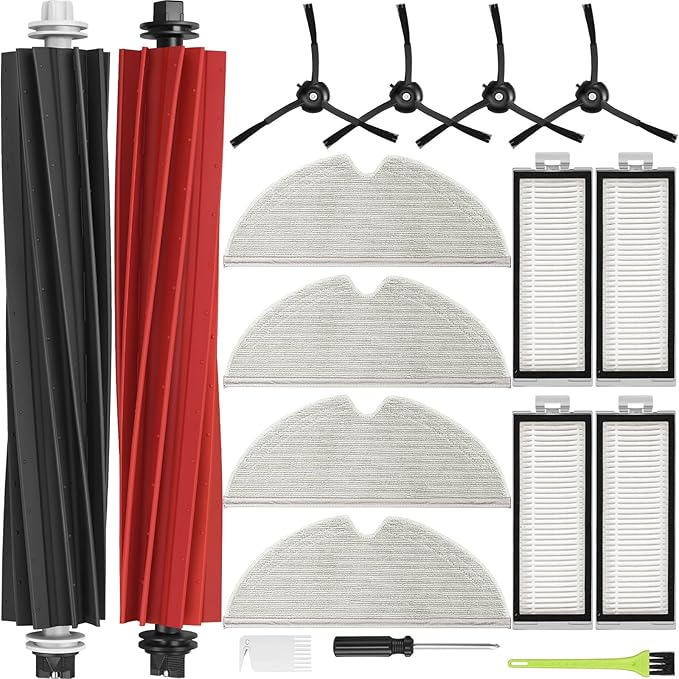 Q5 Max+ Replacement Accessories for Roborock Q5 Max+/ Q8 Max+ /Q5 Max Plus / Q5 Pro / Q5 Pro+ Plus Replacement Parts for Q5 DuoRoller+ Accessory Kit, 2 Main Brushes 4 Filters 4 Mop Pads 4 Side Brushes