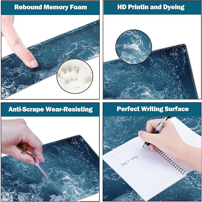 ARTSO Gaming Mouse Pad Extended, Keyboard Wrist Rest Pad & Wrist Support Abstract Mousepad Set, Non-Slip Base, Memory Foam Desk Mat, Ocean Waves