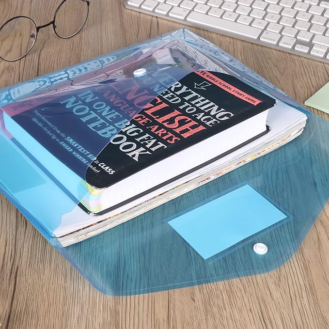 EOOUT 48pcs Plastic Envelopes Poly Envelopes, Clear Document Folders with Snap Button Closure, Letter Size, A4 Size with Label Pocket for School Home Work Office Organization, 8 Colors