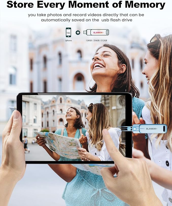 MFi Certified 256GB Flash Drive for iPhone Photo Stick, USB Memory Stick iPhone Flash Drive for Photos Videos, High Speed External Storage USB Stick Thumb Drive for iPhone/iPad/Android/PC(Sky Blue)