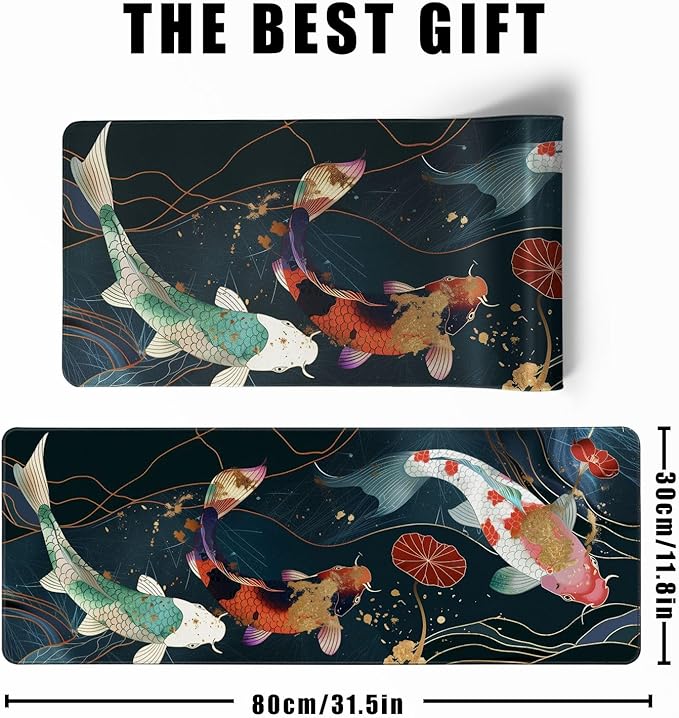 Japanese Koi Fish Gaming Mouse Pad Desk Mat Kawaii Mousepad Mouse Pad, Extra Large Deskmat Cut Laptop Mouse Pads Decor-Colorful Leaves