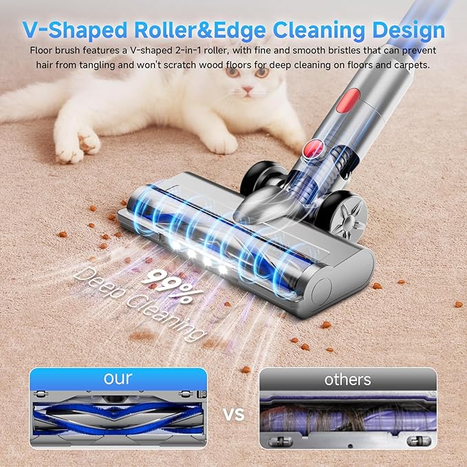 Vaconly Cordless Vacuum Cleaner, 8 in 1 40Kpa 55Mins,Lightweight Vacuum Cleaners for Home, Stick Vacuum with Anti-Tangle Brush,Wall Mount, Rechargeable Cordless Vacuum for Floor/Sofa/Pet Hair, Blue