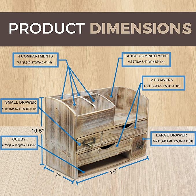 Executive Office Solutions Adjustable Wooden Office Desk Organizer For Desktop, Tabletop, or Counter – Wood Storage Shelf Rack – For Office Supplies, Desk Accessories, or Mail - Barnwood