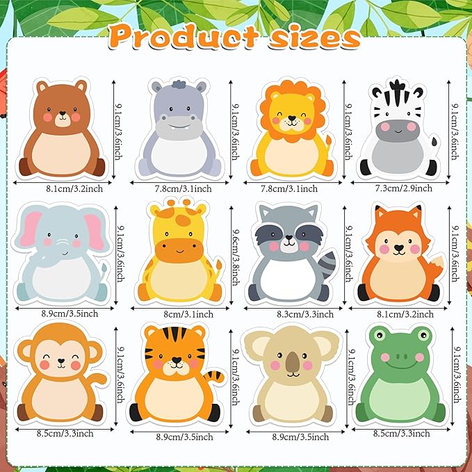 Jungle Animals Sticky Notes, 240 Pages Cute Cartoon Animal Self Adhesive Memo Pad Jungle Animals Sticky Note Self Stick Cartoon Notepad Notes Memo Pads for Home, School, Office -12 Designs