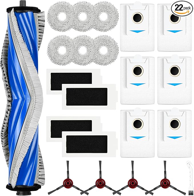 22 Pcs Accesories Kit for ECOVACS DEEBOT T30S / T30S PRO / T30S AI / T30S AI CARE Vacuum, Replacement Parts Include 1Rubber Brush, 4 Filters, 6 Pads, 6 T30S Dust Bag, 4 Side Brush and 1 Cleaning Tool