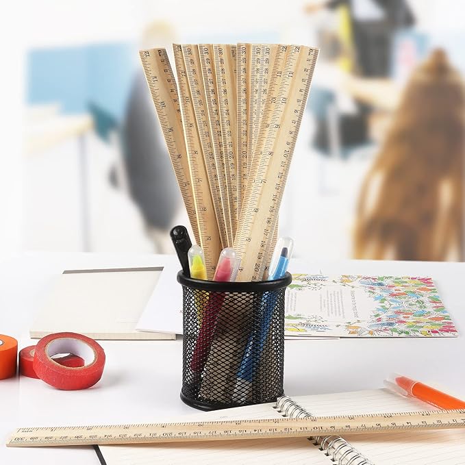 ZZTX 3 Pack Wooden Ruler 12 Inch Rulers Bulk Wood Measuring Ruler for Students Office School Supplies 2 Scale (30 cm)