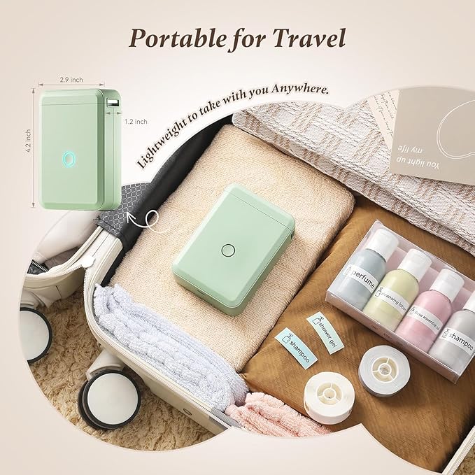 DEEPIN Label Maker Machine Portable Bluetooth Label Maker with Tape, Thermal Label Printer Multiple Templates for Phone, Mini Label Sticker Printer for Business Office Organization (Light Green)