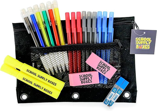 Math Pencil Bag Kit (6 Pack) – Mechanical Pencils, Protractor, Pens, Highlighters, Lead Refills & Erasers – Complete Math Tool Kit – Middle & High School Supplies – Zipper Pouch Set for Students