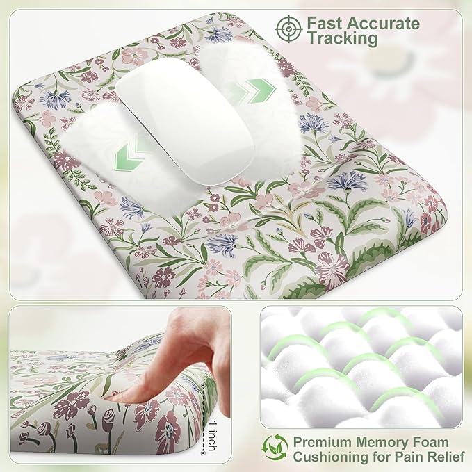 iCasso Mouse Pad with Wrist Rest,Large Desk Mat Set,Ergonomic Keyboard Pad with Wrist Support,Non-Slip Mouse Mat for Women,Cute Floral Computer Mat for Home Office Gaming (Purple Floral)