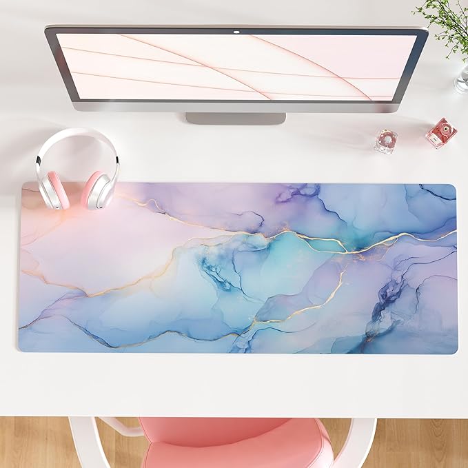 QIYI Large Mouse Pad, PU Leather Desk Mat for Desktop, Waterproof Gaming Desk Pad, Marble Painting Full Desk Accessories Keyboard Mousepad, Home & Office Décor 31.5" x 11.8" - Abstract Fluid Art