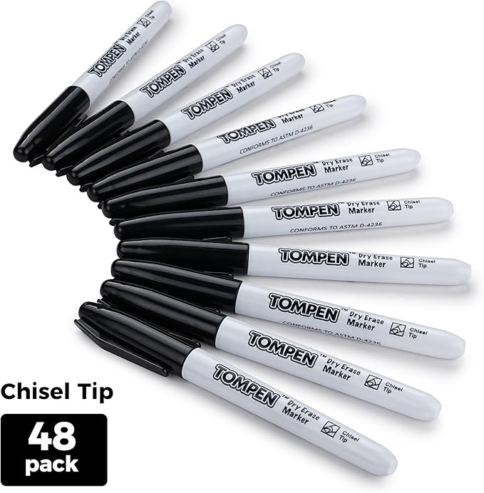 Dry Erase Markers Chisel Tip Black,48 Count Bulk,Erasable Whiteboard Markers with Low Odor Ink Quick-Drying for Calendar Boards Office Home School Writing Planning