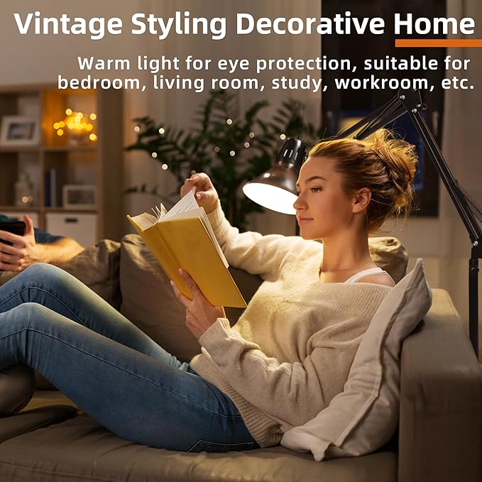 Hypool 2 Pack Desk Lamp w/A19 E26 LED Bulb for Home Office Eye-Caring Metal Extra Tall Swing Arm High Intensity Clamp Flexible Gooseneck Side Table Working Reading Computer Workbench 3000K Warm Light