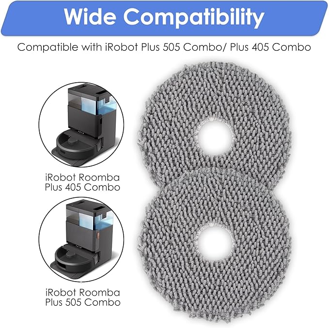 (4 Pack) Plus 505 Combo Replacement Mop Pads Compatible with iRobot Plus 505 Combo robot + AutoWash dock/Plus 405 Combo Robot Vacuum, Mop Cloths Accessories