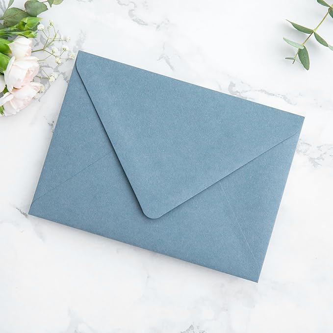 PONATIA 50PCS A7 Euro Flap Envelopes, 5.25 x 7.25'' Dusty Blue Flowers Liner Envelopes for Wedding Invitations, Photos, Postcards, Greeting Cards, Christmas Gift Cards, Acrylic Mailing, 5x7 envelopes