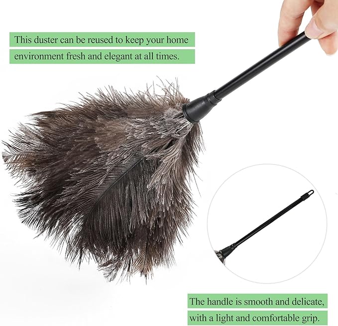 MehelloFeather Ostrich Feather Duster 15Inch Natural Fluffy Handheld Feather Dusters for Cleaning Keyboard Home Car Office (1PCS)