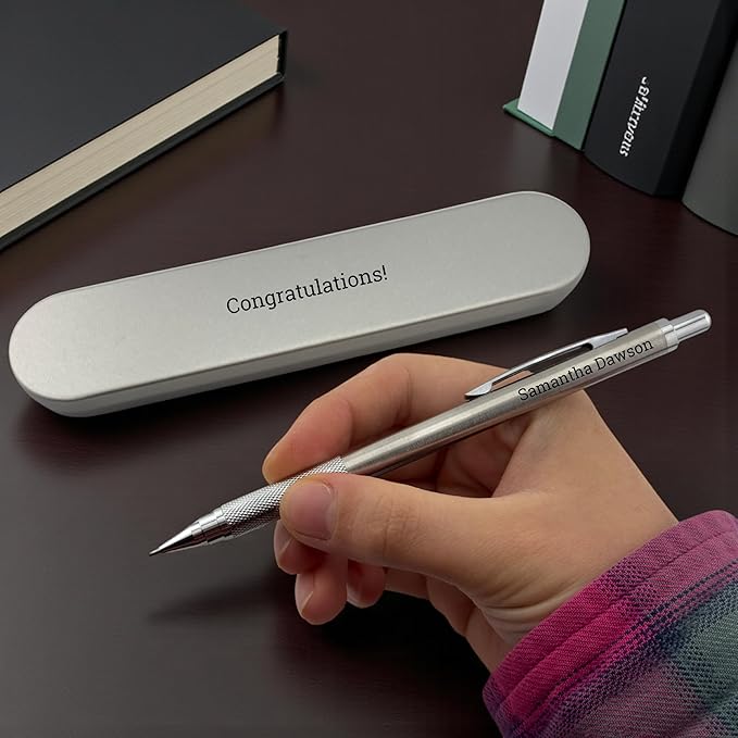 Custom Engraved Mechanical Pencil Set – Personalized 0.7mm & 2.0mm Refillable Drafting Tools – Gift for Architects, Engineers, Students, Designers, Graduation (Chrome Pen Engraved)