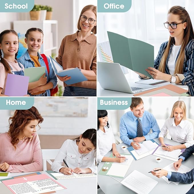 Folders with Pockets, 2 Pocket Folders Bulk (120 Pack, Assorted Colors), Paper Folders with Pockets 3 Hole Punched with Business Card Slot, Letter Size, File Folders for School Office Home