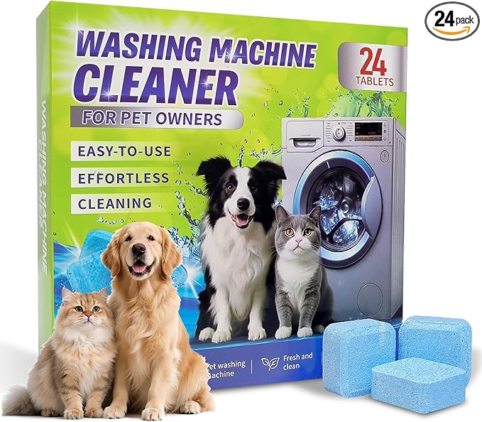Luvoar Washing Machine Cleaner Tablets - Deep Cleans & Descaler for Front Load and Top Load Washers, HE Compatible, 24 Pack Formulated for Pet Owners